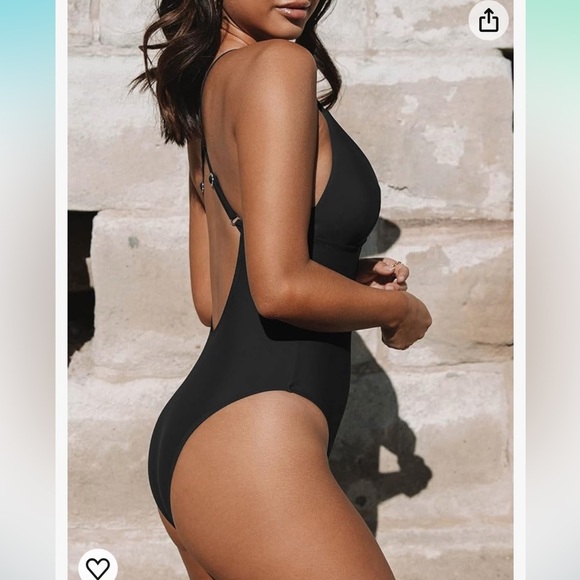 Black Deep V Neck Crisscross Back Adjustable Strap one piece. Sz Small - Picture 8 of 9